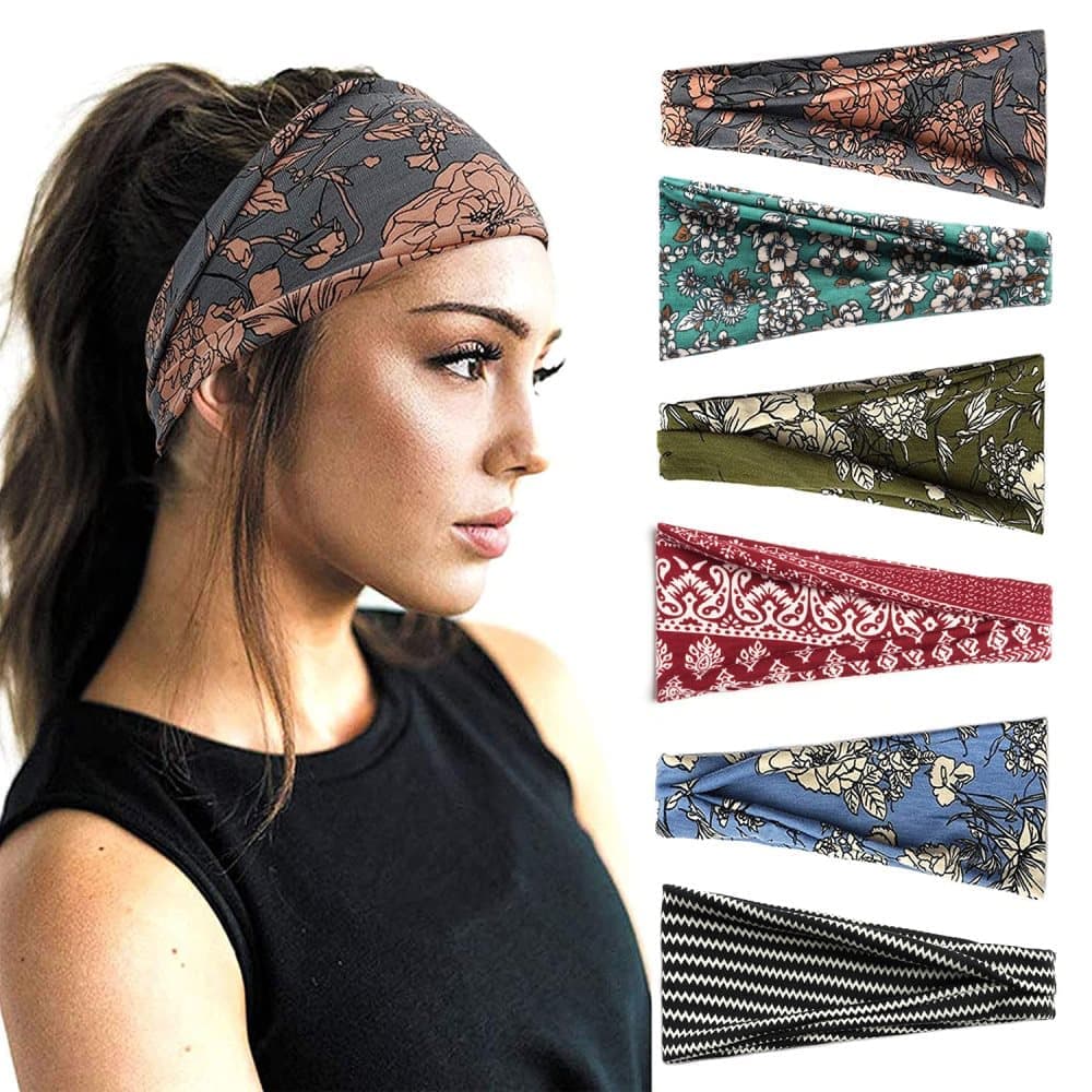6 pcs Elastic Hair Band Headband for Yoga Training, Patterned
