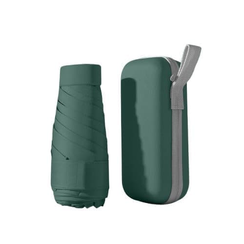 6-Fold Portable Mini Umbrella UV Protection for Sun and Rain, Ultralight Compact, 12 inches, Dark Green