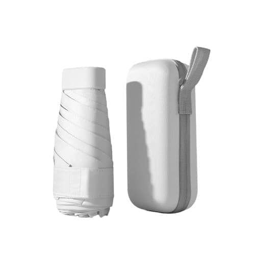 6-Fold Portable Mini Umbrella UV Protection for Sun and Rain, Ultralight Compact, 12.5 inches, White