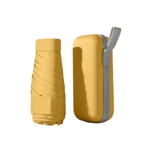 6-Fold Portable Mini Umbrella UV Protection for Sun and Rain, Ultralight Compact, Dark Yellow