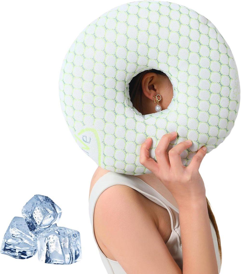 1 Orthopedic Pillow with Ear Holes for Side Sleeping, Super Microfiber Bamboo Fiber, Green