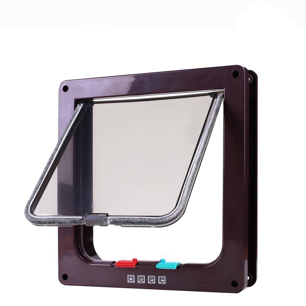 4-Way Locking Cat Flap for Small Dogs and Cats, Easy Installation, Brown, S