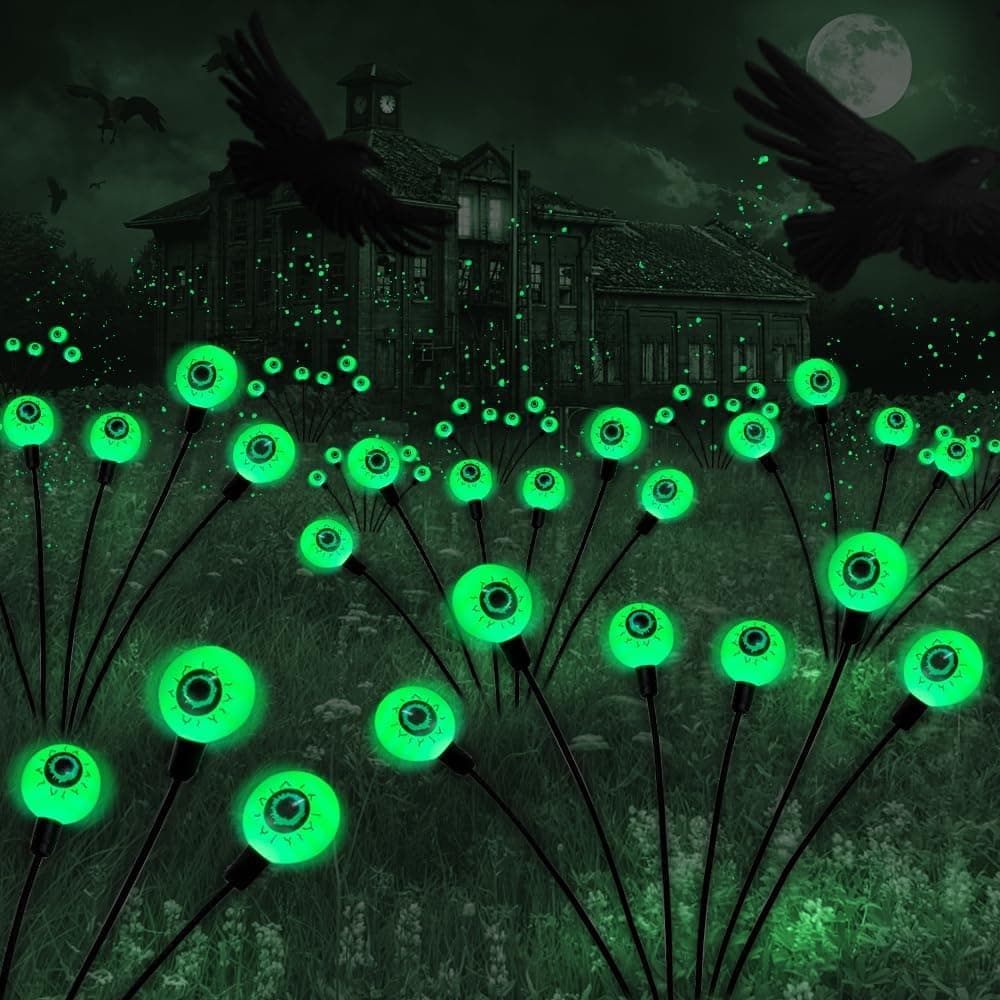4-Pack Solar Halloween Eye Lights for Garden and Patio Decoration, Waterproof, 1/4, Green