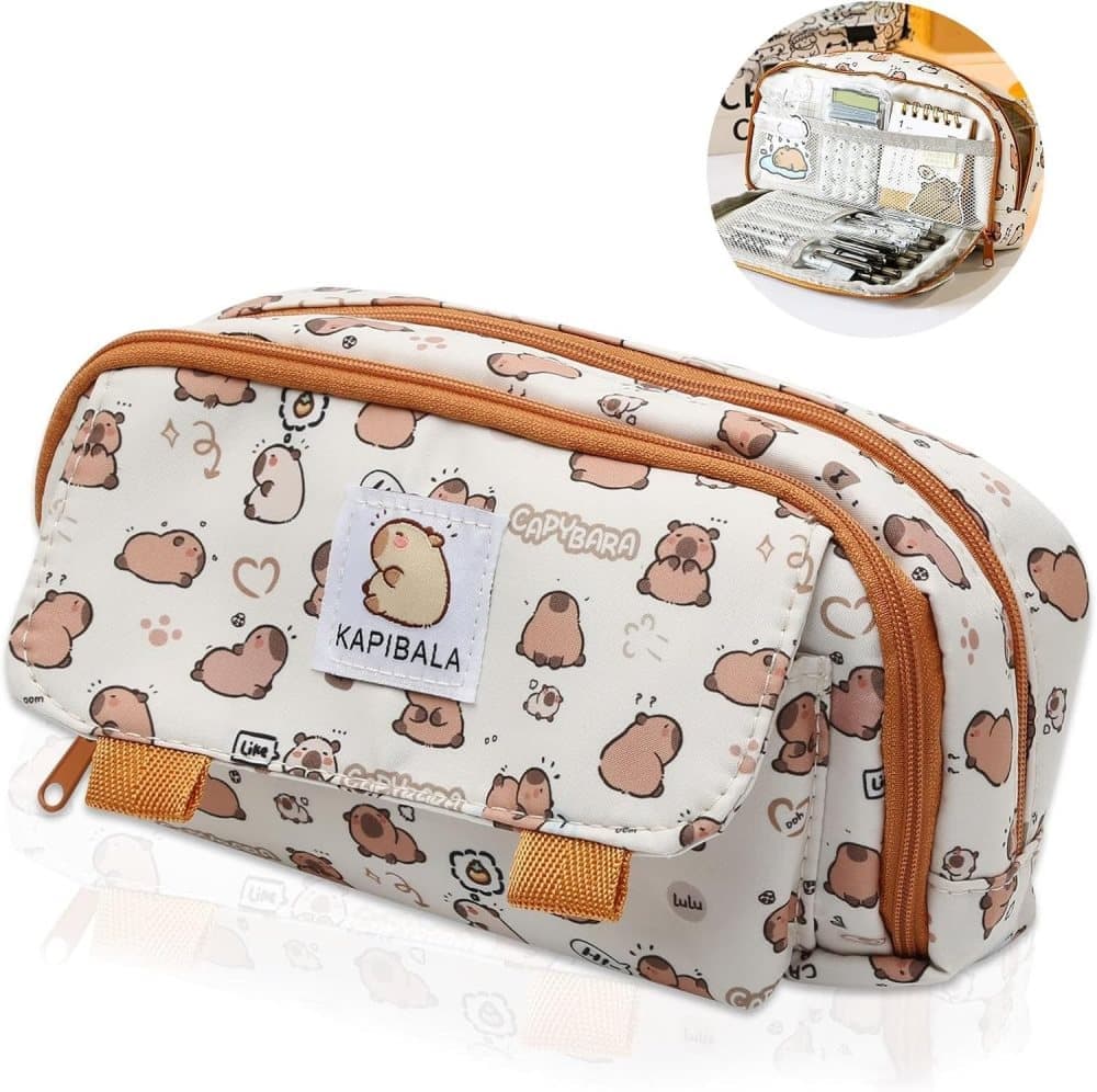 50 Pens Pencil Case Capybara, Multifunctional Polyester Compartment