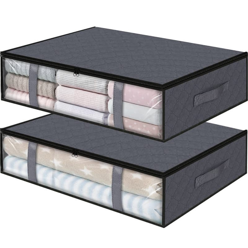 2-Pack Foldable Storage Boxes for Clothes and Blankets, Under-Bed Drawers, Multifunctional Spacious, Gray