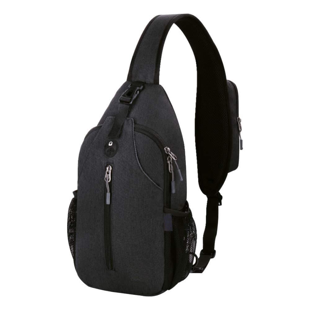 Unisex Multifunctional Shoulder Bag Crossbody Chest Backpack with Headphone Jack for Hiking Travel Climbing, Black
