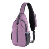 Multifunctional Shoulder Bag Crossbody Chest Backpack with Headphone Jack, Unisex for Hiking Travel Climbing, Purple