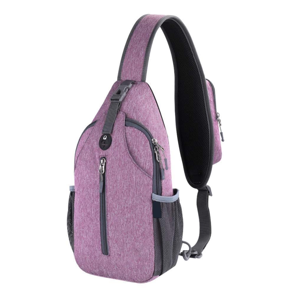 Multifunctional Shoulder Bag Crossbody Chest Backpack with Headphone Jack, Unisex for Hiking Travel Climbing, Purple