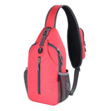 Multifunctional Shoulder Crossbody Chest Backpack with Headphone Jack, Unisex for Hiking Traveling Climbing, Red