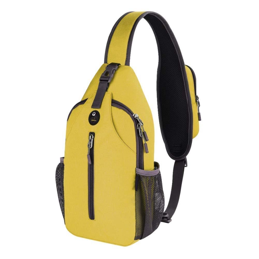 Multifunctional Shoulder Bag Crossbody Chest Backpack with Headphone Jack, Unisex for Hiking Travel Climbing, Yellow