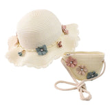Girls Straw Hat and Shoulder Bag Set for Summer Beach Travel Outdoor Play, White