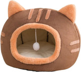 Fluffy Dog Bed Cat Bed Winter Pet House Anti-Slip, M, Brown Gray Pink