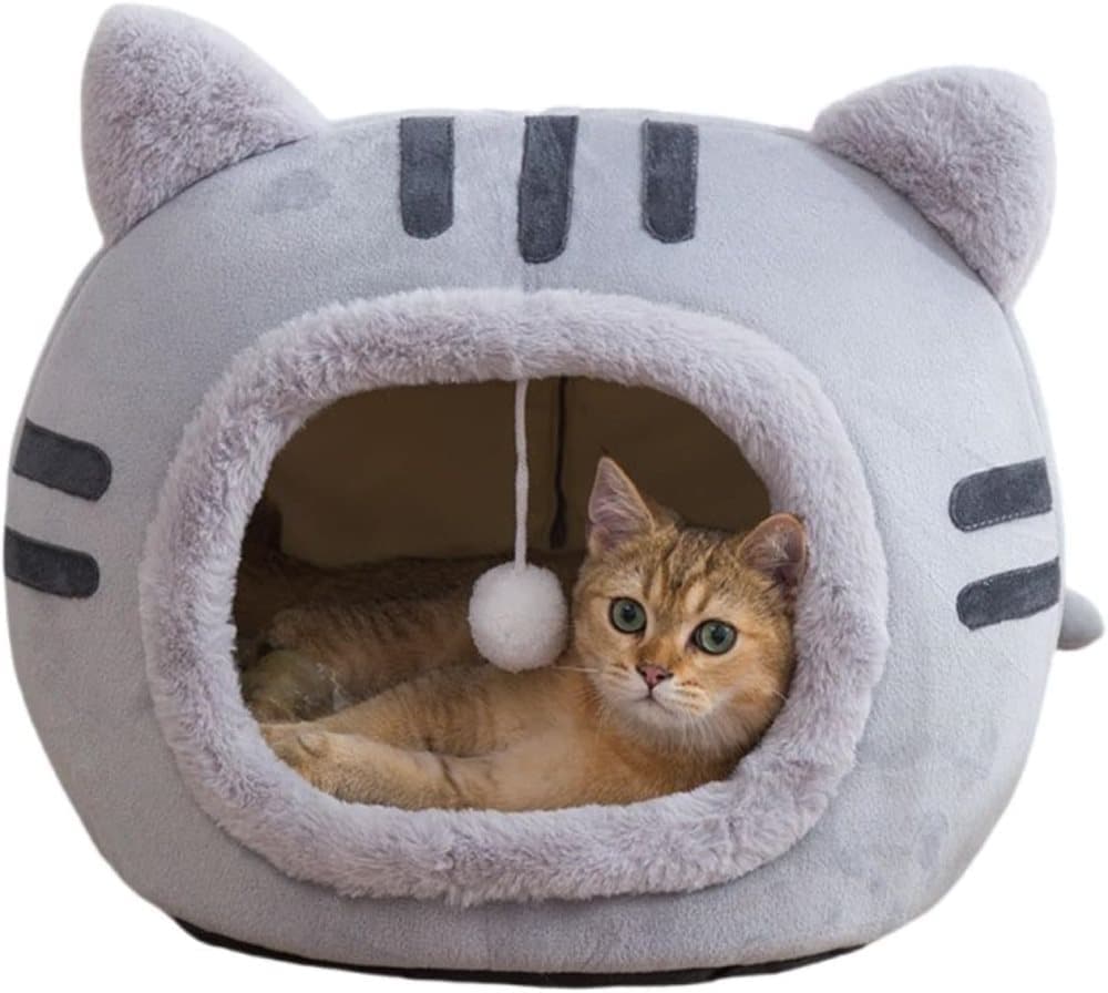 Fluffy Dog Bed Cat Bed Winter Pet House Anti-Slip, Large, Gray