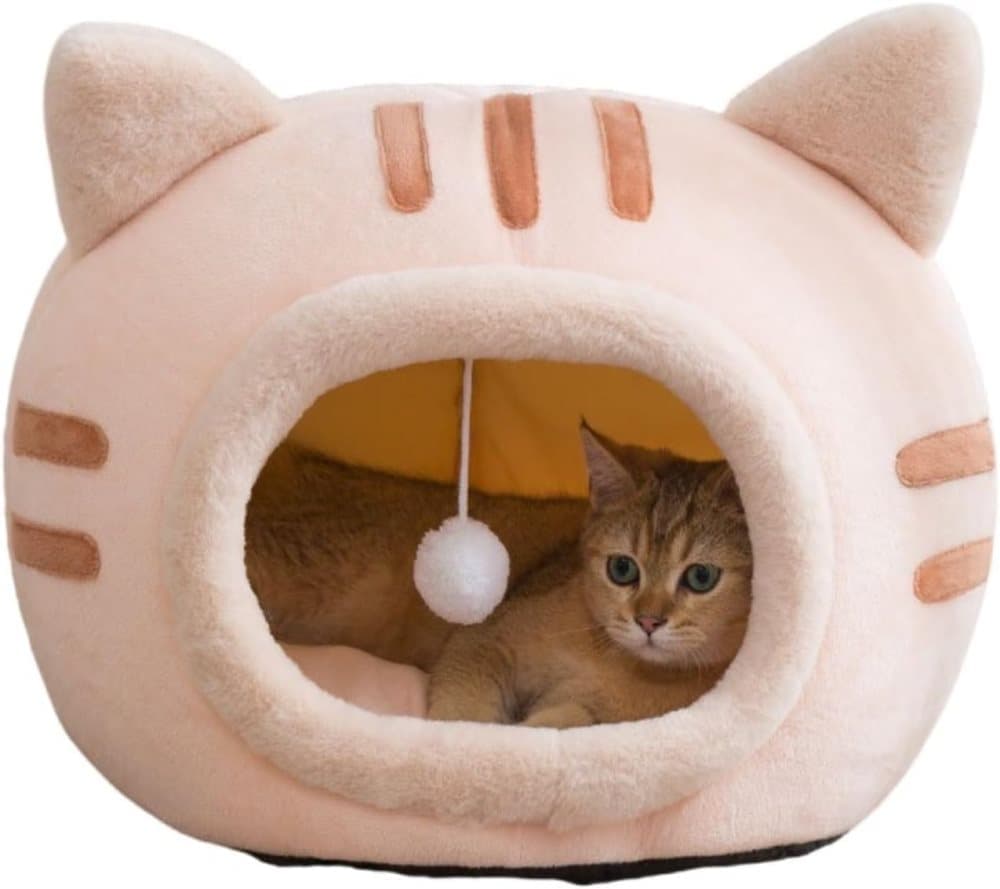 Fluffy Dog Bed Cat Bed Winter Pet House Anti-Slip, S, Pink
