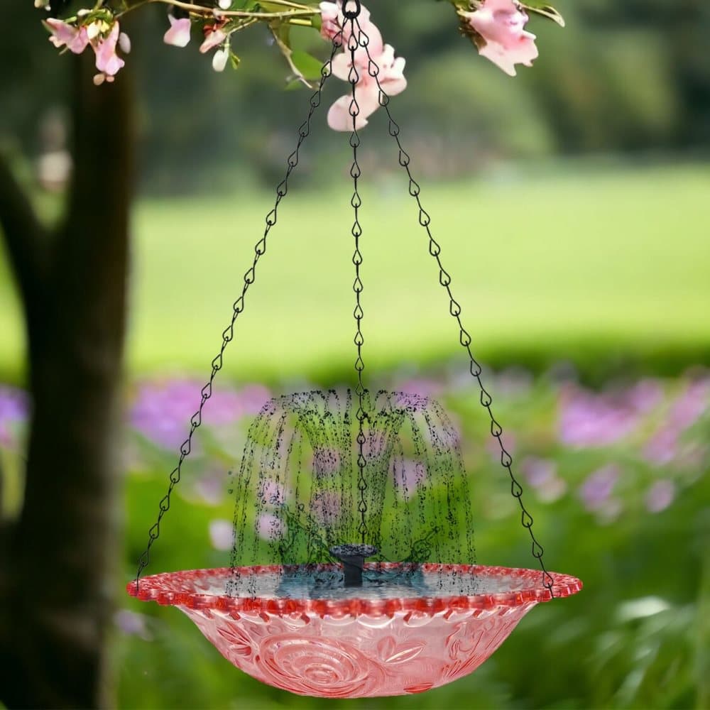 Solar Powered Bird Bath Fountain for Garden and Outdoors, Automatic Solar Waterer, Pink