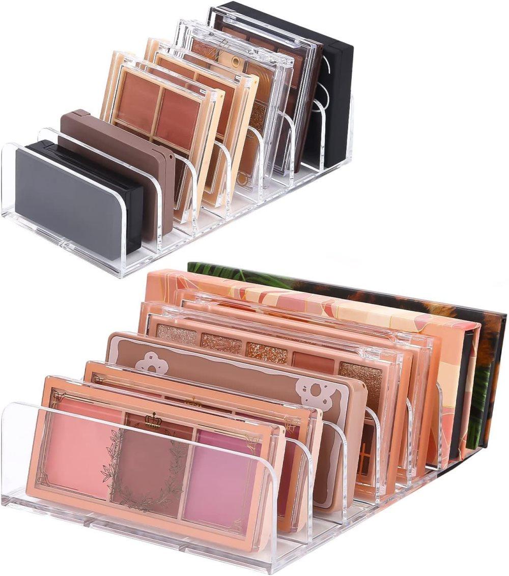 2-Pack Acrylic Makeup Organizer with 7 Compartments for Eyeshadow, 17×12.5×4cm, Perfect for Vanity and Dressing Tables
