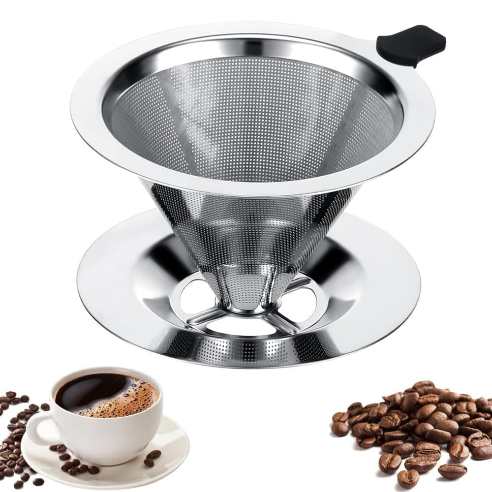 Stainless steel reusable coffee filter, easy to clean and durable, environmentally friendly permanent filter for brewed coffee, 12CM