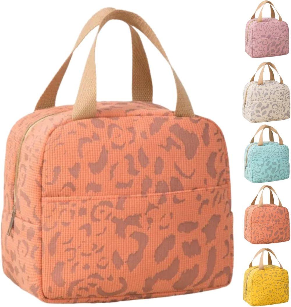 Insulated Lunch Bag Orange, Portable Small Cooler Bag for Food, Reusable for Office Gym Beach Travel, with Handle
