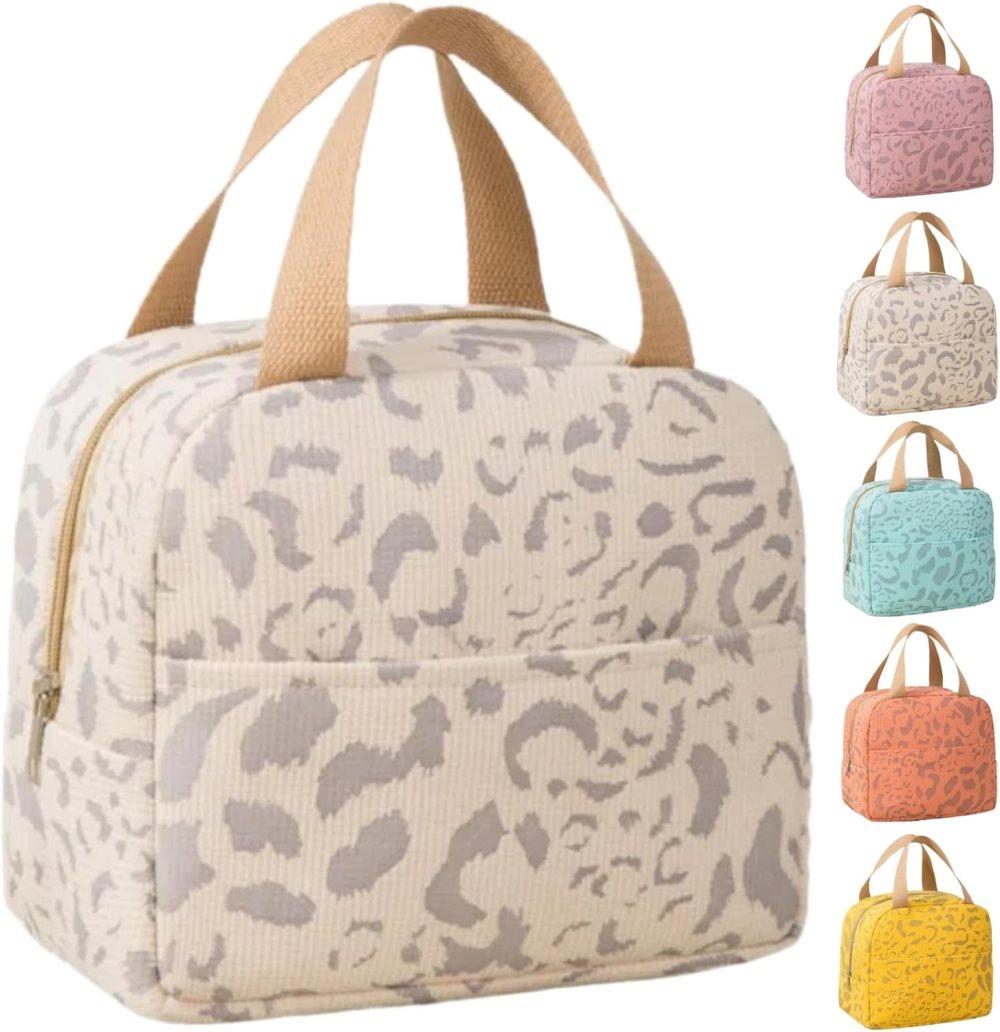Insulated Lunch Bag Portable Small Reusable Cooler Bag for Food Office Gym Beach Travel, White