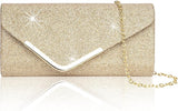 Sequin Evening Bag for Women 3-in-1 with Chain and Envelope Shape, Gold