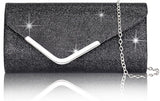Sequin Evening Bag for Women 3-in-1 with Chain and Envelope Shape, Black