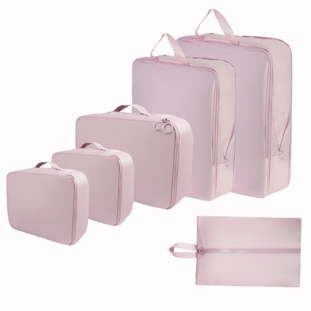 6-Piece Waterproof Travel Storage Bags Organizer, Pink, Compatible with All Brands