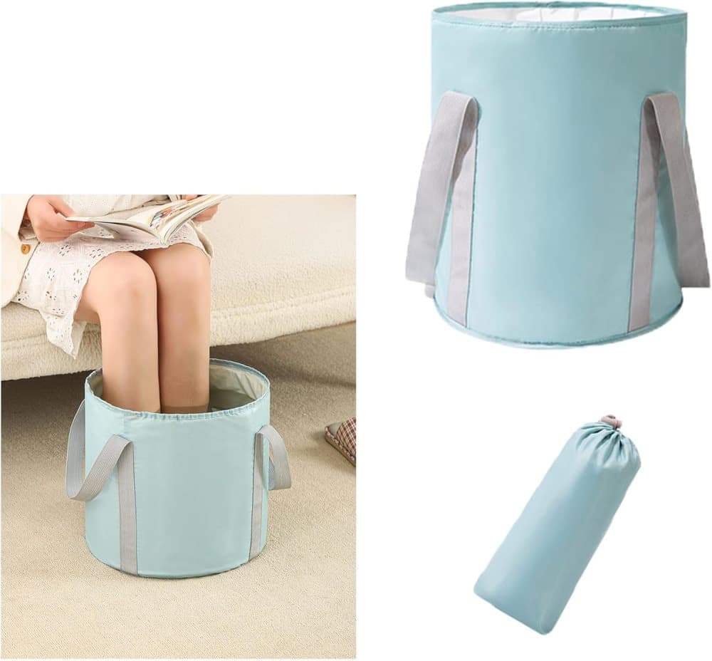 Foldable Foot Bath Tub 30x36cm, Blue, Portable for Home Travel Camping Spa Care, with Non-Slip Design