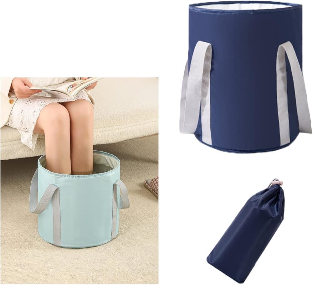 Portable Foldable Foot Bath Tub for Home Travel and Camping Spa Care, Dark Blue, 12.6 x 9.8 x 5.5 inches