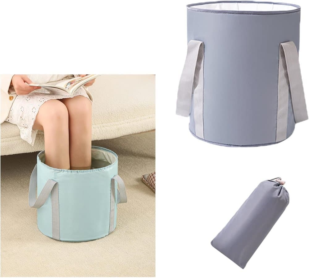 Foldable Foot Bath Tub 30x36cm, Gray, Portable for Home Travel Camping Outdoor Use, Spa and Care