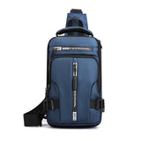 Multifunctional Water Resistant Shoulder Bag with USB Charging Port for Men and Women, Blue