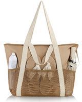 Waterproof Beach Bag for Women with Zipper Sand-Resistant Design Shoulder Strap, Perfect for Beach and Travel, Brown