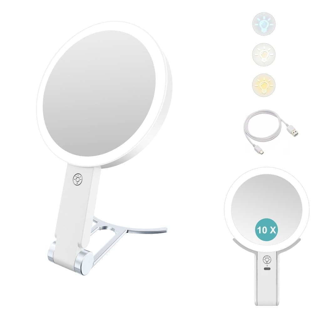 10X/1X LED Makeup Mirror with Adjustable Lighting, Double-Sided Magnifying Mirror for Skin Care, Compatible with All Brands