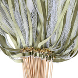 30 Pack Green Satin & Lace Ribbon Wands for Wedding Party Decor, 30cm