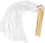 30 Pack White Satin & Lace Ribbon Wands for Wedding & Party Decor, 30cm
