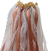 30 Pack Satin & Lace Ribbon Wands with Bells for Wedding Party Decor, 30cm