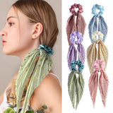 Colorful Satin Hair Ties with Bow 6-Pack, Scrunchies Hair Bands for Women, Compatible with Weddings Parties Work School Yoga