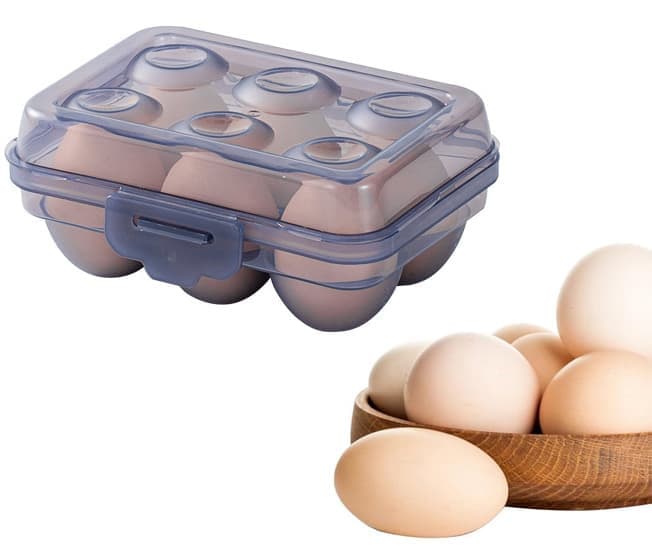 6-Compartment Egg Storage, Portable Transparent PP Material for Picnics Hiking, Compatible with Refrigerator, Blue