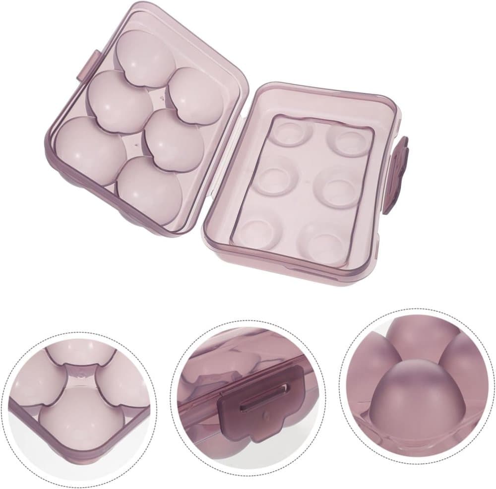 6-Compartment Egg Storage, Portable Transparent PP Material for Refrigerator Picnics Hiking, Purple