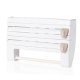 Multifunctional Foil Cutter Wall Holder for Plastic and Aluminum Foil with Kitchen Paper, 39x10x24cm, White