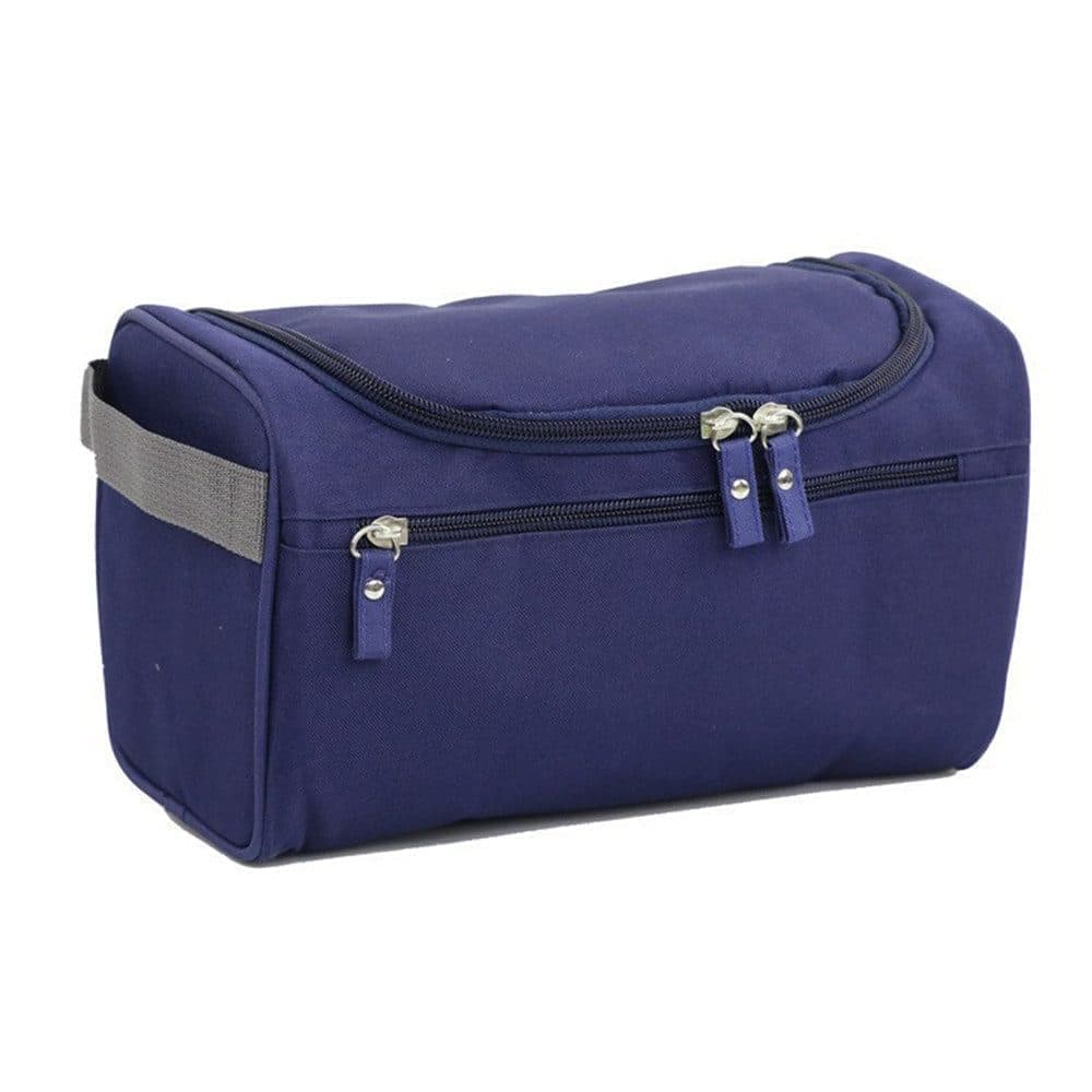 Waterproof makeup bag with 3 compartments and handle, hanging toiletry bag for men and women, dark blue