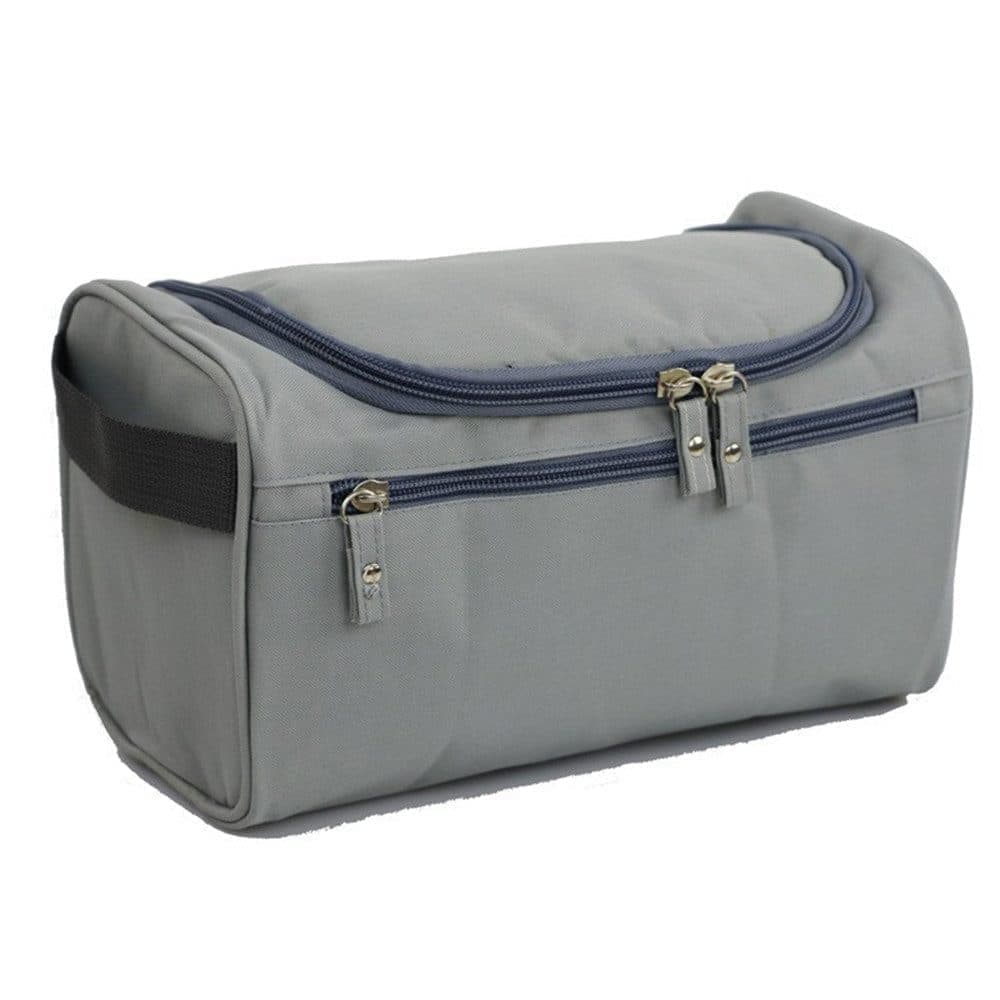 Waterproof makeup bag with 3 compartments and handle, hanging toiletry bag for men and women, Gray