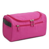 Waterproof makeup bag with 3 compartments and handle, hanging toiletry bag for men and women, red