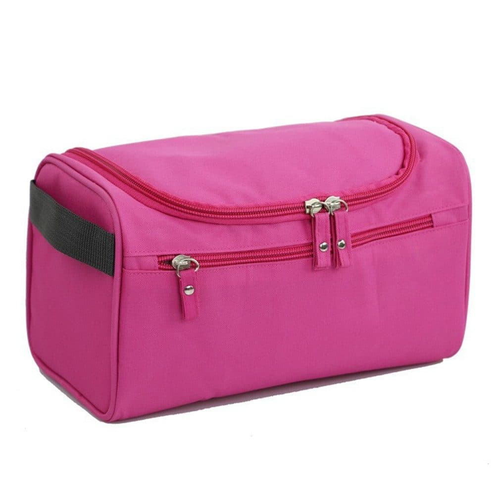 Waterproof makeup bag with 3 compartments and handle, hanging toiletry bag for men and women, red