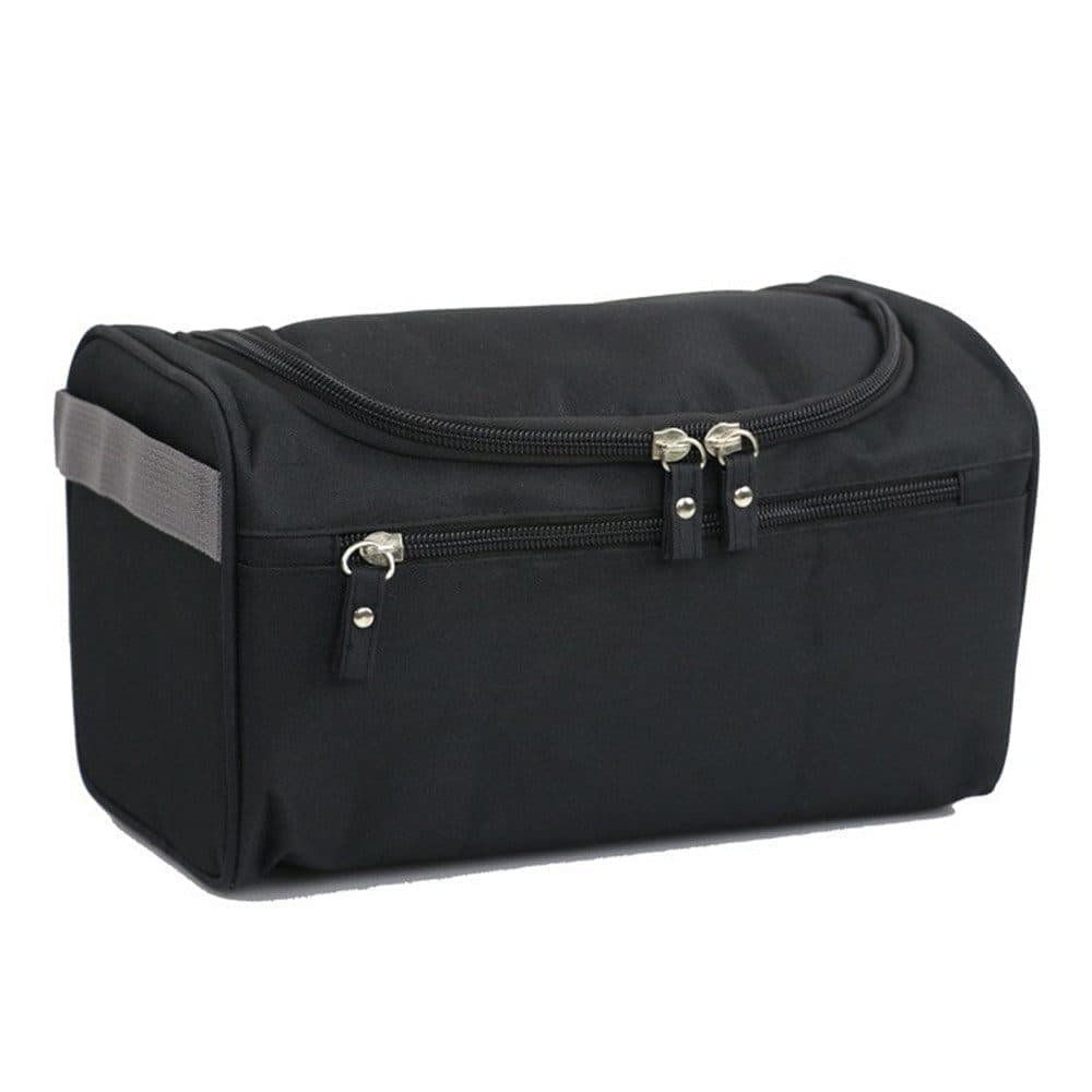 Waterproof makeup bag with 3 compartments and handle, hanging toiletry bag for men and women, Black