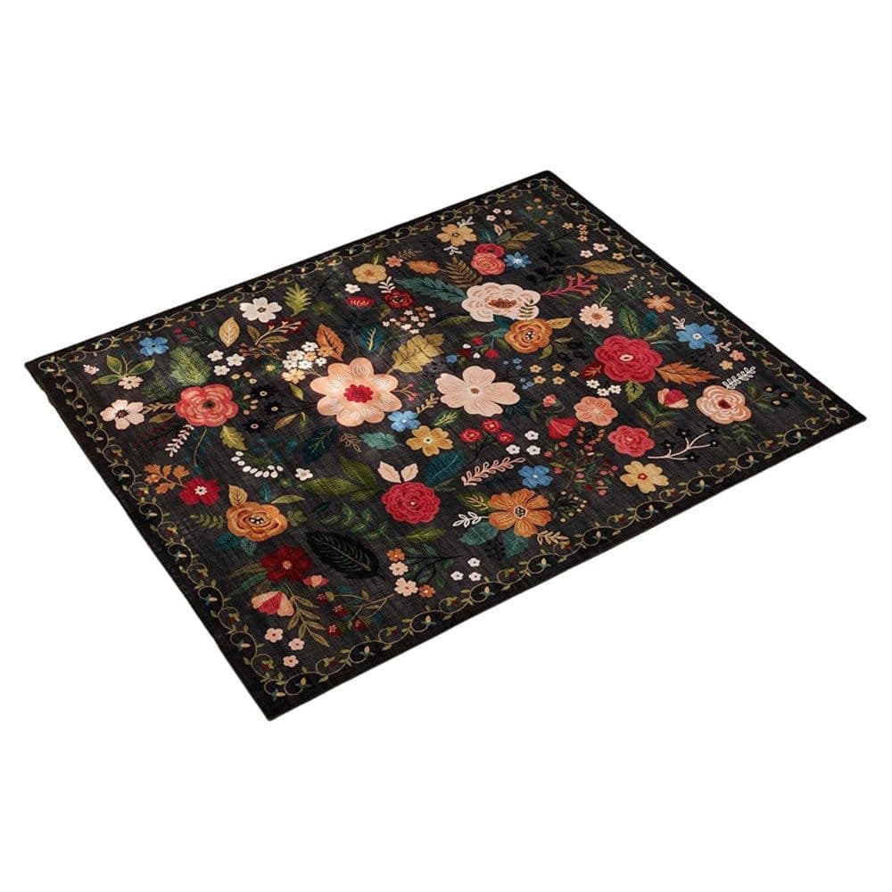 Bohemian Floral Doormat Non-slip Absorbent Dirt-Resistant Machine Washable for Bathroom Hallway and Kitchen, 50x80cm, Black