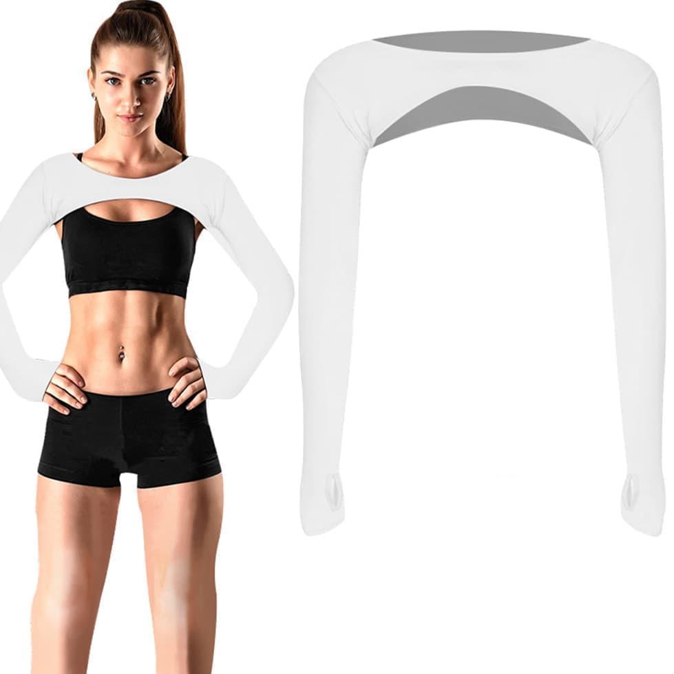 Breathable Quick-Dry Arm Warmers with Shoulder Protection and Thumb Holes, White