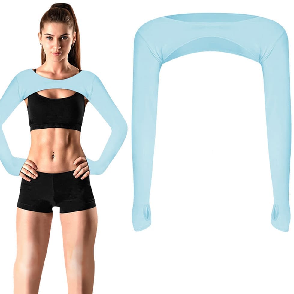 Breathable Quick-Dry Arm Warmers with Shoulder Protection and Thumb Holes, Blue