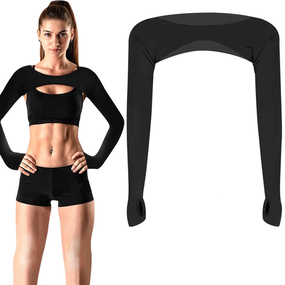Breathable quick-dry arm warmers with shoulder protection and thumb holes, Black