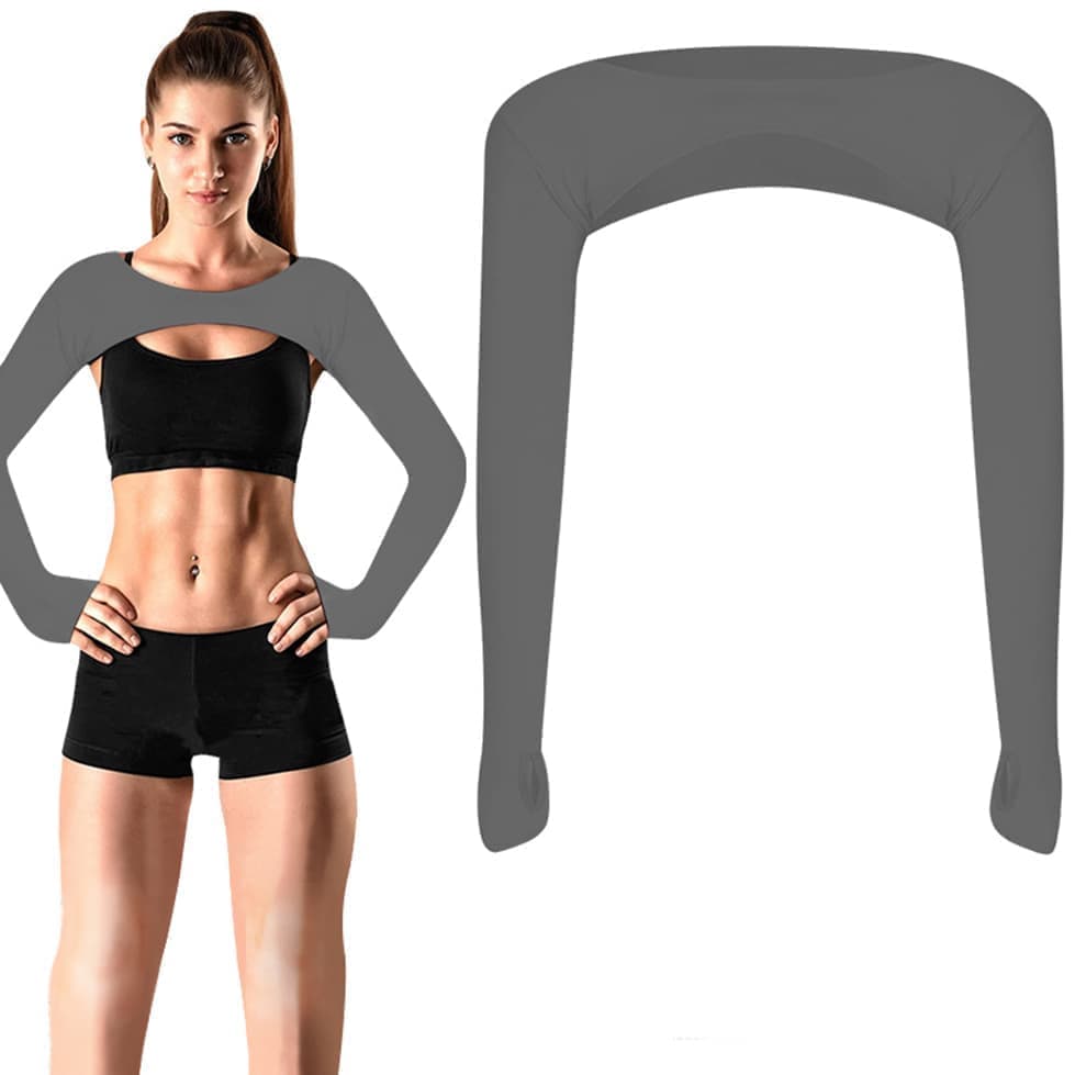 Breathable Quick-Dry Arm Warmers with Shoulder Protection and Thumb Holes, Dark Gray