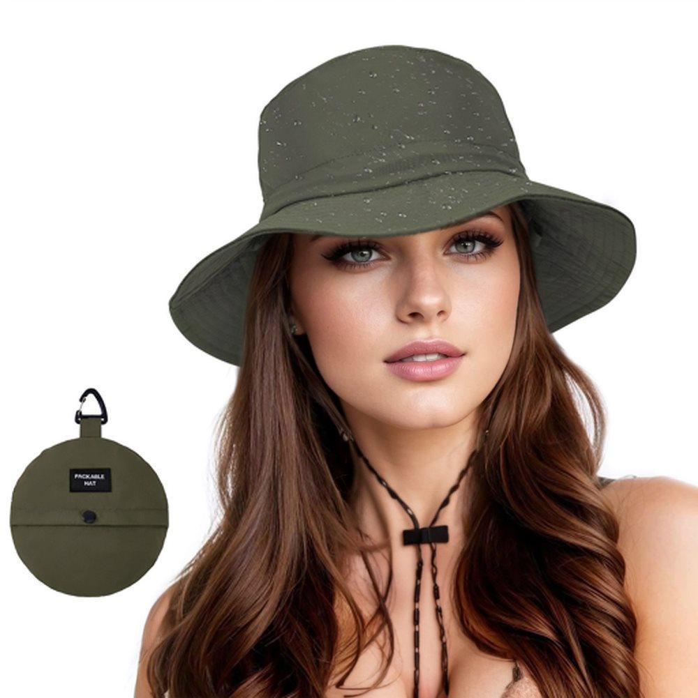 Foldable Waterproof Fisherman Hat Unisex Quick-Drying Sun Protection Summer Outdoor, Dark Green